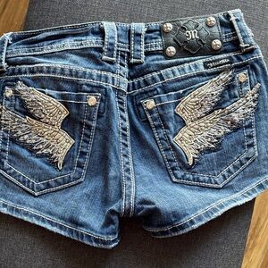 Miss Me Blue Jean Shorts with Wing Design